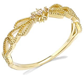 Lieson Frauen Ring Verlobung, Eheringe Gold 585 14K Vintage Hohl Bogenknoten mit Weiß Topas Eheringe Gelbgold Große 67 (21.3)