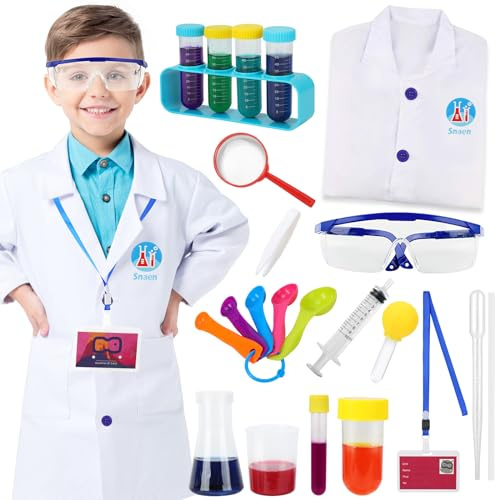 Hifot 23 Stück Wissenschaftler Kostüm Kinder,Laborkittel Reagenzgläser Kreative Wissenschaftliche Experimente Labor Kinder Wissenschaftler Arzt Rollenspiel 4-8 jahre