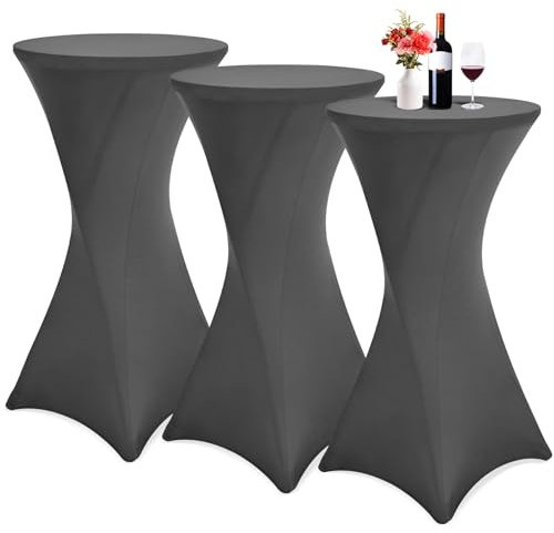 Showgeous 3er-Set Stretch Stehtisch Husse für Bistrotisch Ø 60-65 cm,Hussen Stehtische Dunkelgrau 60 cm,Verstärkung im Fußbereich,Stretchhusse Dunkelgrau Hussen für Stehtische und Bistrotische