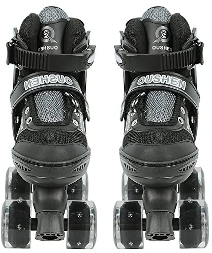Rollschuhe für Kinder von 3 bis 12 Jahren – Inlineskates für Mädchen und Jungen, Quad verstellbar, Größe verstellbar (27-31), Größe M, Schwarz