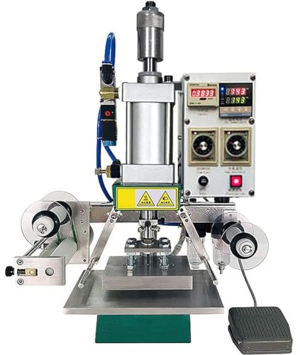 FAcoLL Hot Foil Stamping Machine, 500W Pneumatic Leather Embossing Bronzing Machine, Fully Automatic Hot Foil Stamping Machine with 10X13CM Heating Plate