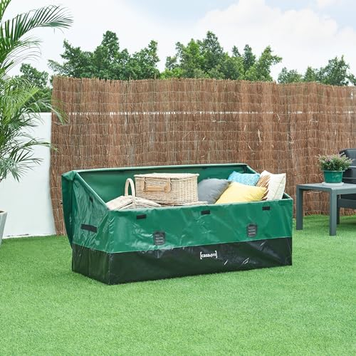 casa.pro Baule da Esterno Contenitore da Giardino Baule da Stoccaggio con Telone Impermeabile Tettuccio Inclinato Capacità 560 L - Verde/Nero