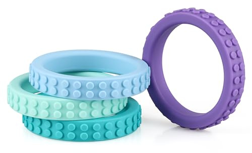 4 Packs Silicone Chewy Bracelet for Kids, Silicone Oral Motor Aids Teething Bracelet for Aggressive Chewers with Autism, ADHD, SPD, or Special Need (Color 1)