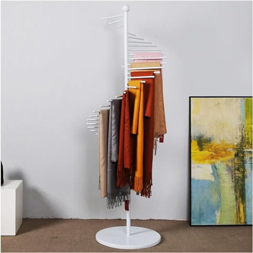 Schalhalter aus Metall, freistehend, für Gürtel, Schal, Hijab, Organizer mit Spiral-Design, platzsparende Regale, Bekleidungsgeschäft, Band-Organizer (Farbe: Weiß)