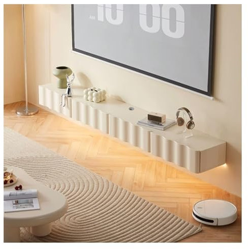 Wall Mounted TV Cabinet Floating TV Stand With Led Lights, 78 Wood Wall Mounted Under TV Shelf With Storage, Modern TV Cabinet Stand Media Console For Living Room,Bedroom(2M with LED Sensor Light)