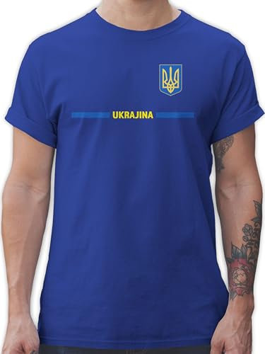 T-Shirt Herren - Fußball EM WM - Ukraine Trikot Wappen | Україна mit Stolz | Ukrainisches Fan-Motiv - M - Royalblau - Tshirt dreizack Fussball Shirt männer Europameisterschaft