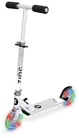 Zinc Two Wheeled Rider Kinderroller ab 3 Jahren – Faltbarer 2-Rad-Scooter mit LED-Rädern, leicht, höhenverstellbar, rutschfest, Hinterradbremse, weiche Griffe, Weiß