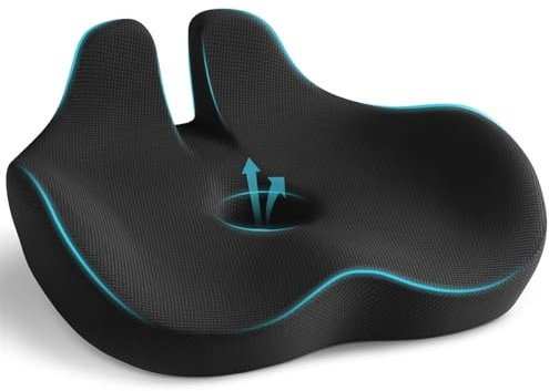 Cojin Coxis Ortopedico, Cojin Silla Oficina de Asiento Ergonómico de Espuma Memoria Viscoelástica Grande Alivia el Dolor en Ciática, Cojines y Cadera para Oficina, Coche , Hogar con Funda Extraíble