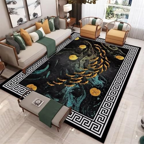 RUGMRZ Home Design Tapis De Salon Abstrait, Chambre À Coucher, Couloir, Étude Tapis Carreaux De Ciment Noir Tapis Chambre Enfant Fille Tapis Salle De Bain 100X160CM