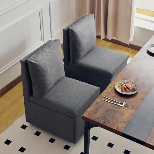 Roomark Esszimmerstühle mit Rollen,Esszimmerstühle 2er Set,bequemer Polsterstuhl mit Rückenlehne, Moderne Leinenstoff esszimmer stühle,küchenstühle 2 Set,Dining Chairs mit Rollen (Grau)
