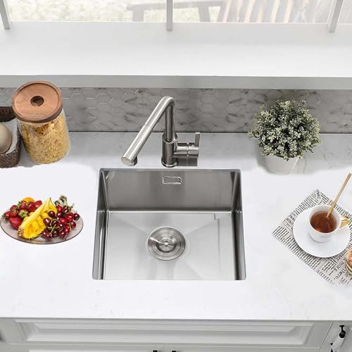 Boomhoze Fregadero Cocina, 40x40cm, Fregadero Bajo Encimera, Fregadero Acero Inoxidable, Con Rebosadero Y Escurridor, InstalacióN Empotrada O Sobre Encimera, Cepillado