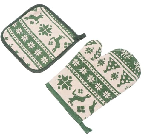 MOBUTOFU 2-in-1 Ofenhandschuh- Und Pad-Set Küchenofenhandschuhe Und Topflappen Weihnachtsmotiv Hitzebeständig Zum Kochen