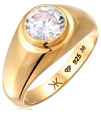 Kuzzoi Herren Silber Ring mit Zirkonia aus 925 Silber 24K Vergoldet Siegelring mit Stein für den Mann in der Ringgröße 52