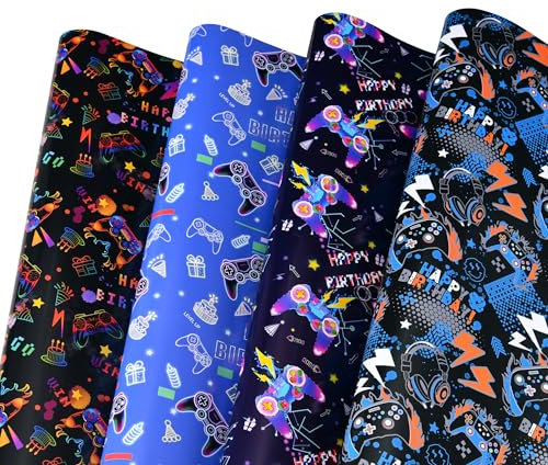 Titiweet Gaming Geburtstag Geschenkpapier für Jungen Mädchen, 6 große Blätter Videospiel Geschenkpapier für Spielliebhaber, 39,4 x 27,6 Zoll pro Blatt (Gaming)