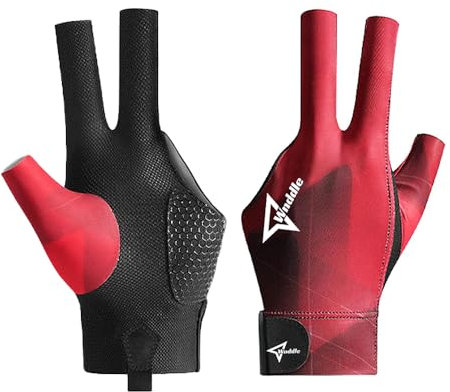 Wnddle Billard Handschuh, Billard Handschuh Links, Snooker Handschuhe, Billiard Pool Cue Gloves, Verstellbare Poolhandschuhe, rutschfeste Poolhandschuhe, Geeignet für Snooker, Pool-Spiele (Red)