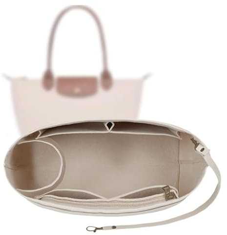Gliterra Taschen Organizer L für Longchamp, Taschenorganizer aus Filz mit Schlüsselkette(Beige L)