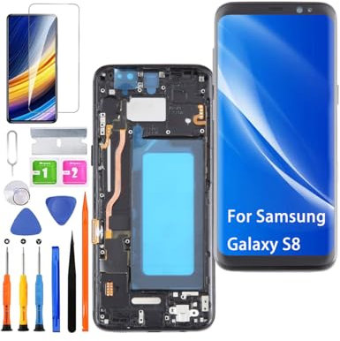 HLYGZX Écran pour Samsung Galaxy S8 TFT G950F G950FD G950U Écran LCD de Rechange Assemblée réparation Kit (Noir avec Cadre,Pas d'empreintes digitales,Écran Non courbé)