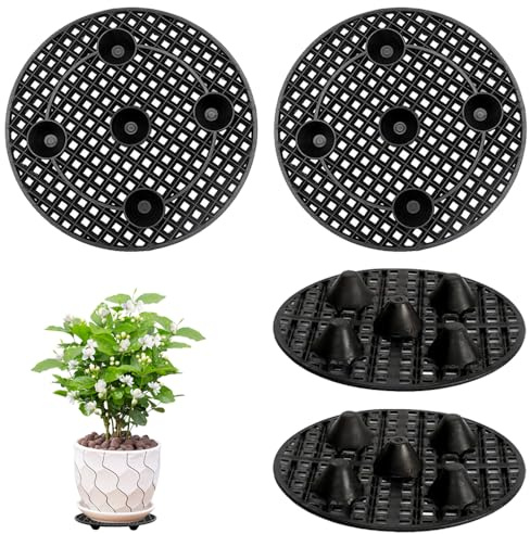 UQTUKO Pflanzenständer, 4 Stück Blumentopf Untersetzer 20cm Rund Topfpflanzenständer Kunststoff Drainagegitter Pflanzgefäßhalter Blumentopfgitter Pad topfuntersetzer Pflanzen für Innen und Außen