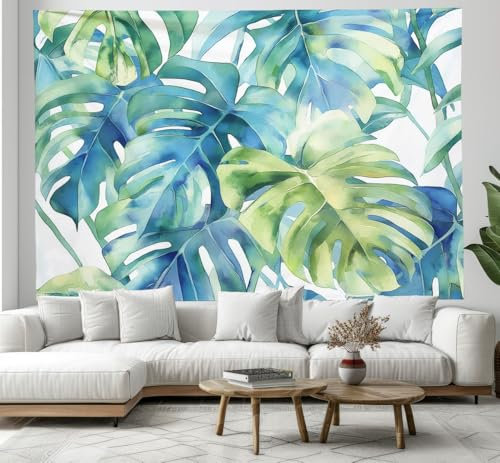 CEDNXOER Tapiz de Pared Plantas De Acuarela, Decoración De Pared, Tapiz Hojas De Monstera,180×230cm Adornos Pared, Tapices De Pared, Decorativo Para Pared Para Sala De Estar Con Accesorios