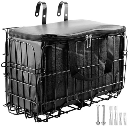 SUQ Panier de Vélo Pliable avec Sac Doublé en Nylon Noir, Panier Velo Avant en Fil d'acier pour Animaux de Compagnie, Shopping, Trajet, Camping et Plein Air (Noir)