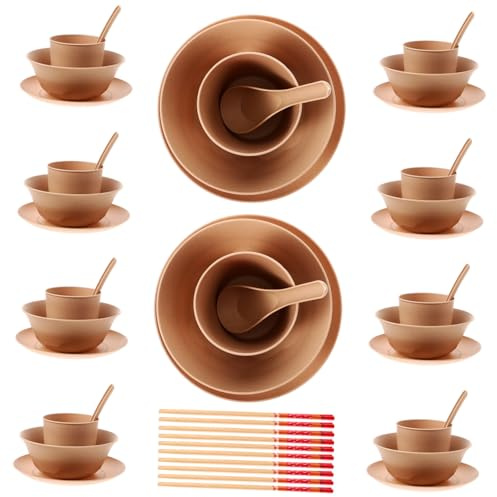 Disposable Tableware Set 10 Sets Rice Husk Wood for Fruits Food