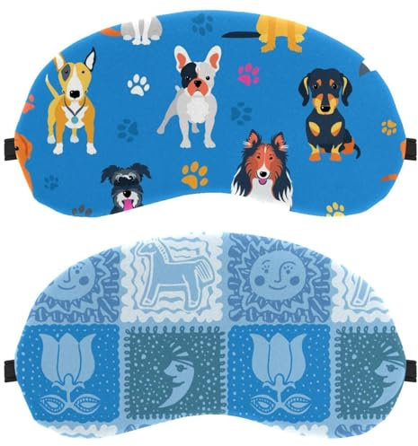 Eslifey Schlafmaske, Augenmaske, Pferd, Sonne, Blume, Monat, blaues Muster, Augenbinde, Schlafmaske, Augenschutz, für Männer und Frauen, Flugzeug, Reisen, 2 Stück