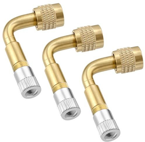 3 PCS 90 Degree Tyre Valve Extension Adaptor Bend Brass Tire Valve Extension Adapter with Chrome plating for Car Motorcycle Bike Scooter RV Truck, Brass Metal Dust Cap