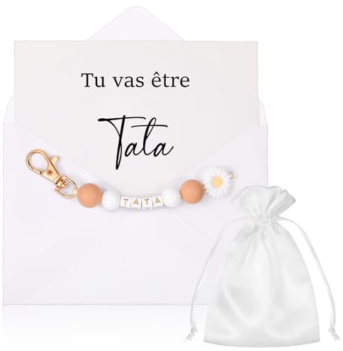 Hestya Cadeau Annonce Grossesse Tata Cadeau Tata Porte-Clés Tata Carte Tu Vas Être Tata Cadeau Tante Idée Cadeau Originale pour Soeur pour Anniversaire Noël Naissance (Tata)
