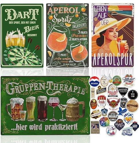 Vintage Poster: Retro Bilder 20x30 CM Nostalgie Design Aperol Spritz Schild Cocktail Bilder Wall Poster Bar Dekoration Theke Metallschilder Vintage für Aperol Bar Partykeller Ausstattung Bar Deko