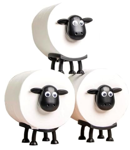 Toilettenpapierhalter Schaf, dekorativ, aus Bioplastik (16 x 9,5 x 8,5 cm), ohne Werkzeug, freistehend, originelles Geschenk für Badezimmer, Weihnachten & Haus, 3 Stück