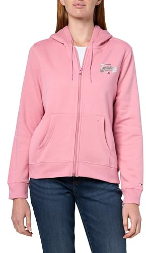 Tommy Jeans Damen Medium Weight Zip Up Hoodie with Printed Logo and Drawstring Kapuzenpullover