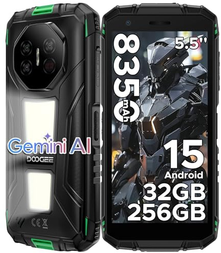 DOOGEE FIRE3MAX Telephone Portable Incassable Android15, 32GO RAM+256GO ROM/2TO, Smartphone Incassable 1200LM Double Lampe Camping 8350mAh, Caméra 48MP, Écran 5.5 Dual SIM, NFC/Face ID/OTG/GPS