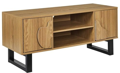 HowHomely Mueble de TV de 110 cm – Mueble bajo moderno con estante y espacio de almacenamiento, mesa de TV para sala de estar, mueble de TV pequeño