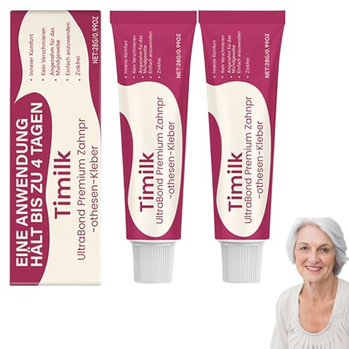 Timilk UltraBond Premium Zahnprothesen-Kleber, Timilk Zahnprothesen Haftgel Prothesenkleber Zahnprothesen Kleber Creme zur Prothesenanpassung Ganztägiger Halt für Ober-Unter-Oder Teilprothesen