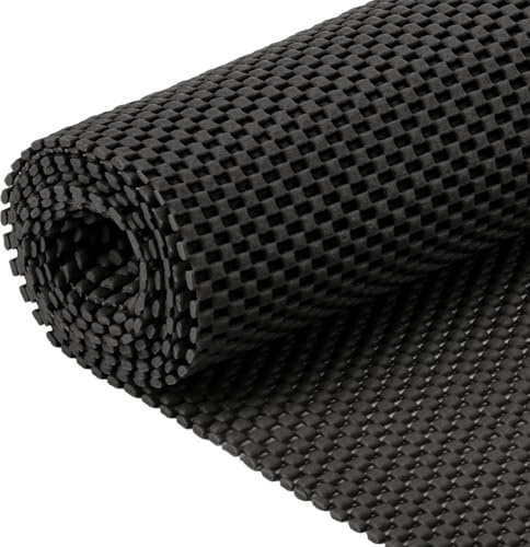 Trintion Multipurpose Non-Slip Mat Roll 200x50cm Heavy Duty Anti Slip Rug Underlay Pad Waterproof Grid Pattern Grip Mat for Kitchen Drawer Shelf Liner Bathroom Floor Car Dashboard Office (Black)