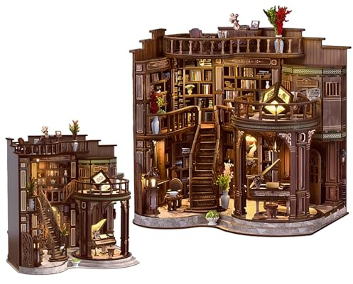 Book Nook DIY Bibliothèque Arbre en Bois, Bibliothèque Miniature à Faire soi-même avec lumière LED, Puzzle 3D en Bois, Kit de bibliothèque Miniature pour Adultes et Adolescents (Marron)