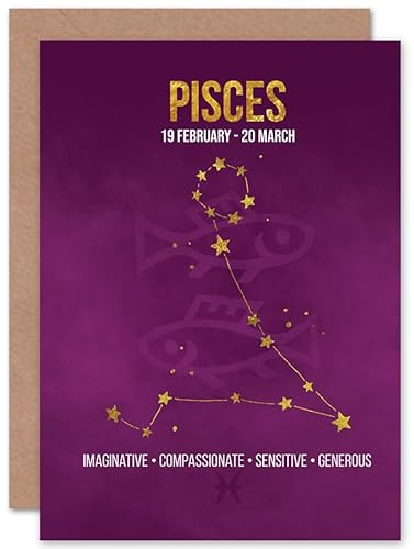 Wee Blue Coo BIRTHDAY CARD - ZODIAC STAR SIGN ASTROLOGY PISCES