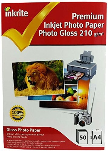 Inkrite A4 210 gsm Premium PhotoPlus Professional Photo Gloss Paper (Pack of 50 Sheets), White