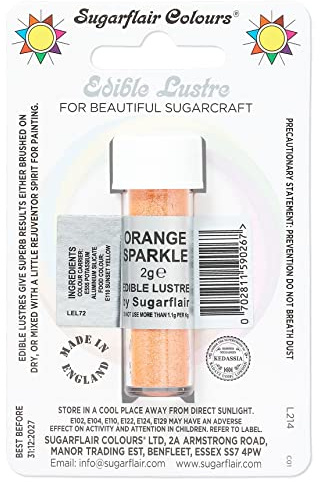 Sugarflair Orange Sparkle Edible Lustre Dust, Add a Lustrous Shine to Cakes or Decorations. Brush On or Add Rejuvenator to Create Eye-Catching Edible Paint, Gives Shine to Your Bakes - 2g (Pack of 6)