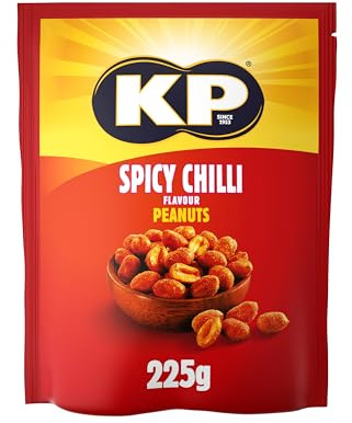 KP Nuts SPICY CHILLI Flavour Peanuts 225g Pack - Roasted until golden for the perfect KP taste and crunch. Source of protein and high in fibre.