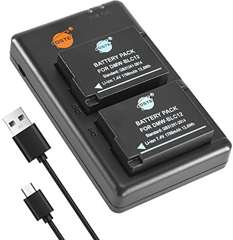 DSTE 2PCS DMW-BLC12 DMW-BLC12E (1700mAh/7.4V) Batterie Chargeur Compatible pour Panasonic Lumix DMC-G7,DMC-GH2,DMC-FZ330,DMC-FZ200,DMC-FZ1000