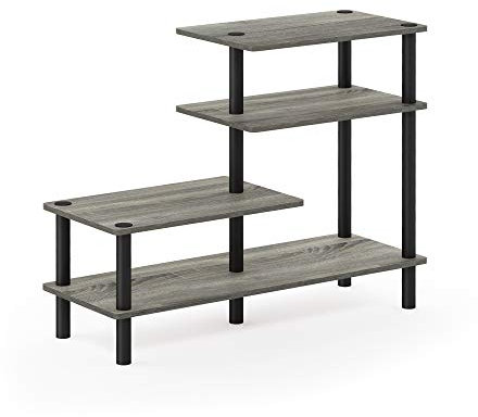 Furinno Deko-Regal mit 3 Ebenen, holz, Französische Eiche Grau/Schwarz, 29.49 x 80 x 64 cm