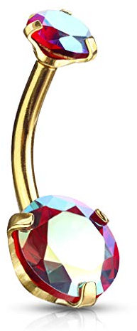 beyoutifulthings Bauch-nabelpiercing 2 Regenbogen-Effekt Zirkonia Rund 8mm Nabel-Piercing Chirurgenstahl Bananabell Gold Rot 1,6/10mm
