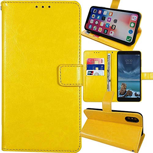 Dingshengk Flip Retro Leder Tasche Hülle Für Fairphone 3 5.65 Lederhülle Handyhülle Schutzhülle Klapphülle Handytasche Handy Etui Brieftasche Cover Case Abdeckung (Gelb)
