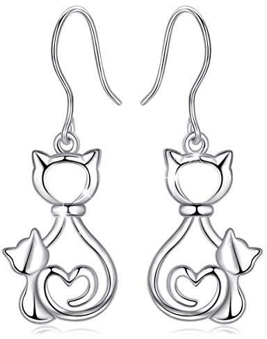 CELESTIA Kätzen Ohrringe Hängend Damen Silber 925 Mama und Tochter Ohrringe Ohrschmuck Geschenke für Mütter Katzenliebhaber Frauen zum Muttertags
