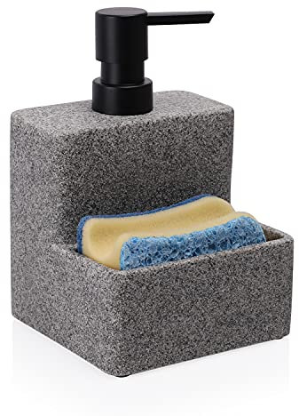 zccz Soap Dispenser with Sponge Holder, Liquid Hand and Dish Soap Dispenser Pump Bottle and Sponge Holder 2 in 1 for Kitchen Sink Bathroom Counter Storage and Organization