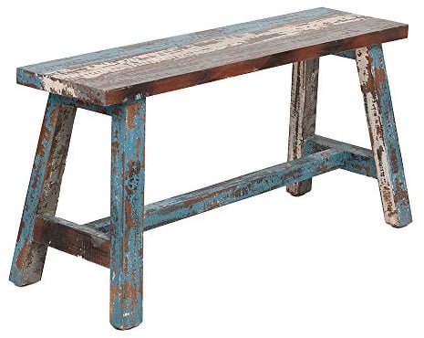 LEBENSwohnART Sitzbank Ranch Antik-Multicolor Mahagoni ca. L90cm Massivholz Holzbank Flurbank