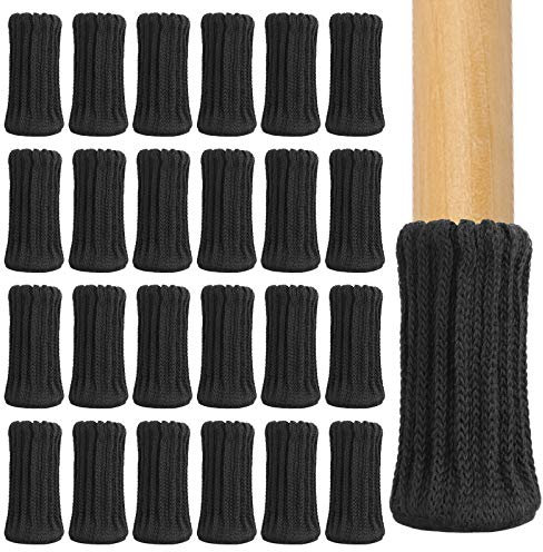 Tocawe Möbelsocken, 24er-Pack Stuhlbeinschoner, Gestrickte Möbelfüße, Rutschfeste Möbelschuhe, Stoppen Sie Kratzer und Geräusche,Passend für Stuhlbeine von 1 bis 2 Zoll (Schwarz)