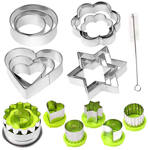 18er Linzer Ausstecher mit Auswerfer, Mini Linzer Ausstechformen Keksausstecher, Plätzchenausstecher Edelstahl Weihnachten, Keksform Klein Linzer Ausstecher für Plätzchen, Kekse und Fondant Backen