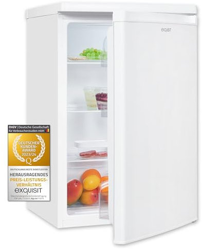 Exquisit Kühlschrank KS16-V-040E weiss | insgesamt 127 l Volumen | Weiß | Freistehend | Kühlen | Glasablagen und Gemüsefach | Türanschlag wechselbar